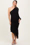 Black Mesh Ruched One Shoulder Asymmetric Maternity Dress