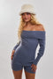 Dusty Blue Off Shoulder Knitted Romper