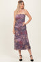 Lavender Floral Strapless Ruched Midi Dress