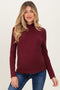 Burgundy Ribbed Mock Neck Ruffle Hem Maternity Long Sleeve Top