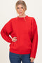 Red Cable Knit Sleeve Round Neck Sweater