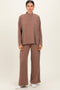 Mocha Textured Rib Mock Neck Long Sleeve Pants Set