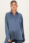 Navy Long Sleeve Oversized Satin Maternity Shirt