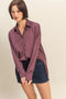 Burgundy Long Sleeve Oversized Satin Maternity Shirt