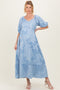 Light Blue Floral Textured Tiered Midi Maternity Dress