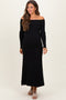 Black Ribbed Knit Off Shoulder Maternity Midi Dress