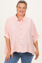 Coral Striped Button Up Short Dolman Sleeve Maternity Plus Top