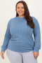 Blue Textured Ribbed Long Sleeve Plus Top