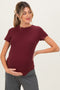 Burgundy Ribbed Short Sleeve Curved Hem Maternity Top
