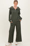 Olive Ribbed Half Zip Pullover Wide Leg Pant Set