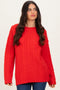 Red Braid Knit Pattern Soft Fluffy Sweater Top