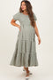 Dusty Olive/ Cream Striped Short Sleeve Tiered Maternity Maxi Dress