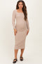 Beige Ribbed Ruched Maternity Midi Dress