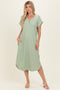 Sage Striped Button Detail Midi Dress