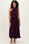 Purple Pleated Halter Dress