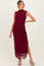 Burgundy Mock Neck Ruched Mesh Maternity Midi Dress