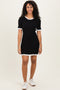 Black Ribbed Knit Ruffle Trim Mini Dress