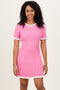 Pink Ribbed Knit Ruffle Trim Mini Dress