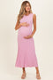 Pink Ribbed Knit Sleeveless Maternity Maxi Dress