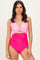Pink Striped Color Block Cutout Swimsuit