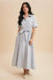 Light Blue Striped Cotton Button Down Maxi Dress