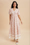Pink Floral Lace Trim Flutter Sleeve Maxi Dress