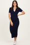 Navy Collared Colorblock Midi Dress