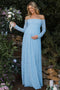 Light Blue Floral Lace Long Sleeve Off Shoulder Maternity Maxi Dress