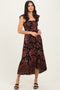 Black Floral Smocked Flutter Sleeve Midi Dress