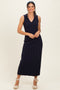 Navy Knit Collared Sleeveless Maxi Dress