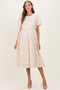 Beige Floral Embroidered Short Sleeve Maternity Midi Dress
