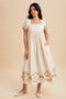Creme Embroidered Floral Pleated Bodice Maxi Dress