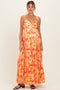 Orange Floral Pleated Sleeveless Maternity Maxi Dress