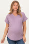 Lavender V-Neck Pocket Short Sleeve Maternity Shirt
