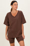 Brown Oversized V-Neck Biker Short Set