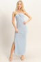 Blue Halter Neck Twist Bust Midi Dress