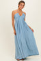 Light Blue Pleated V-Neck Maxi Dress