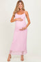 Pink Sleeveless Lace Square Neck Maternity Maxi Dress