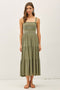 Olive Embroidered Smocked Midi Dress