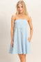 Light Blue Striped Strapless A-Line Dress