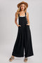 Black Super Wide Leg Overall Jumpsuit