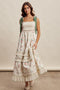 Ivory Floral Smocked Shoulder Tie Tiered Maxi Dress