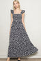 Black Floral Ruffle Tier Button Detail Maxi Dress