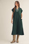 Hunter Green Striped Collared Side Slit Midi Dress