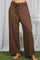 woman wearing brown wide-leg pants with an elastic waistband and drawstring detail