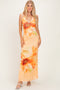 Peach Floral Deep V-Neck Maxi Dress