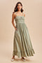 Light Olive Lace Ribbon Detail Maxi Dress