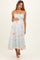 Blue Watercolor Floral Shoulder Tie Maternity Midi Dress
