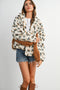 Cream Khaki Floral Fleece Zipper Jacket
