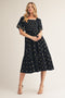 Black Smocked Embroidered Midi Dress